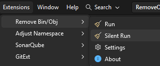 Extensions menu